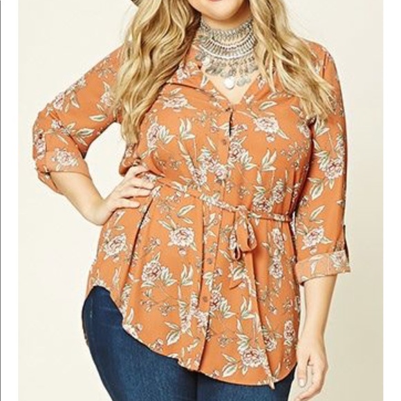Forever 21 Tops - Forever 21 Plus Rust Floral Button Up